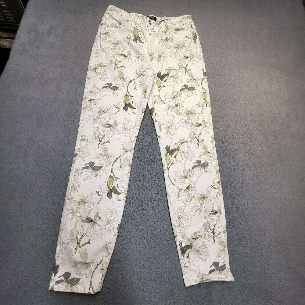 Buffalo David Bitton‎ Pants Womens 8 White Floral Havana Stretch Skinny Ankle